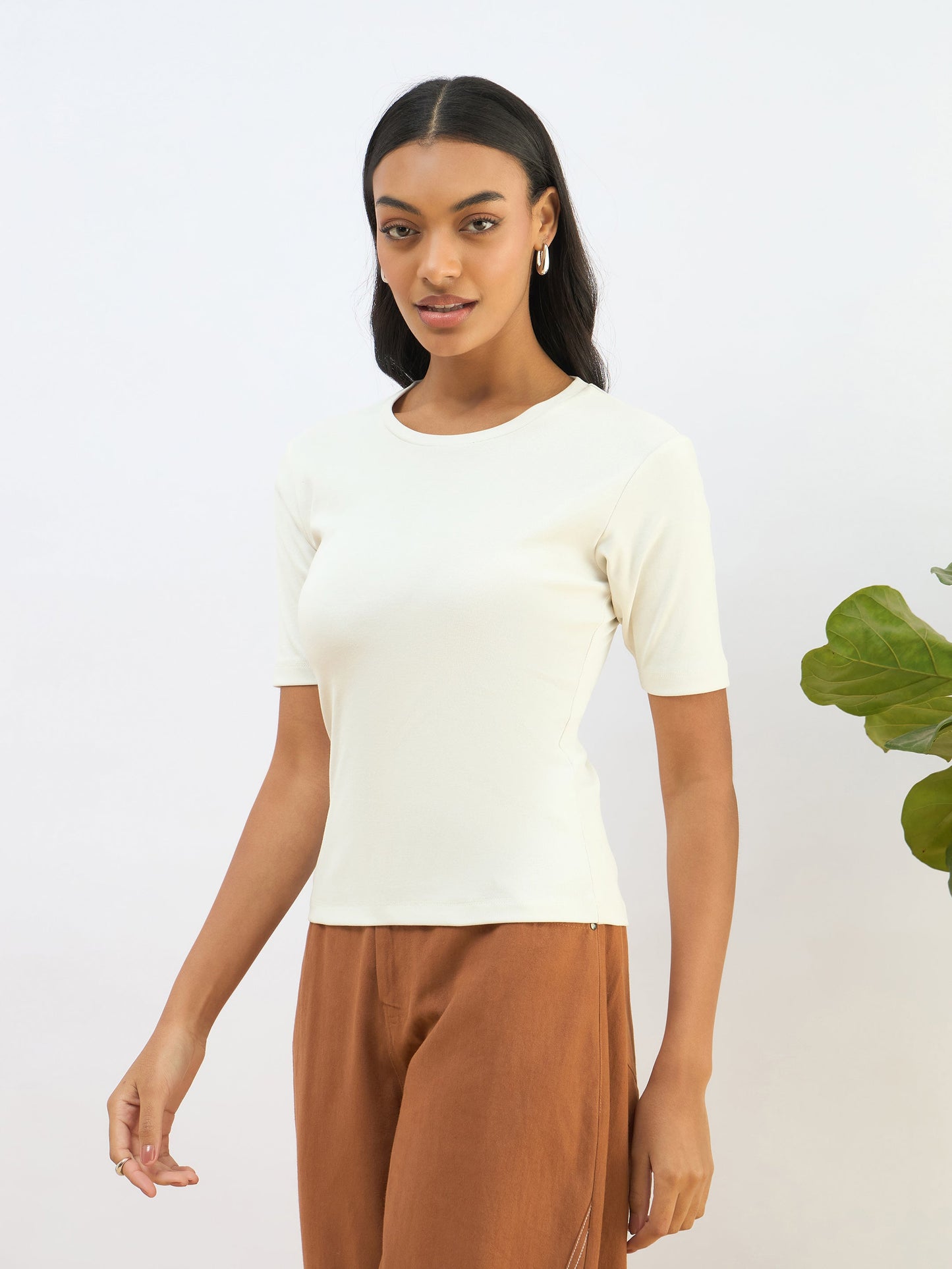 White Rib Short Sleeves Top
