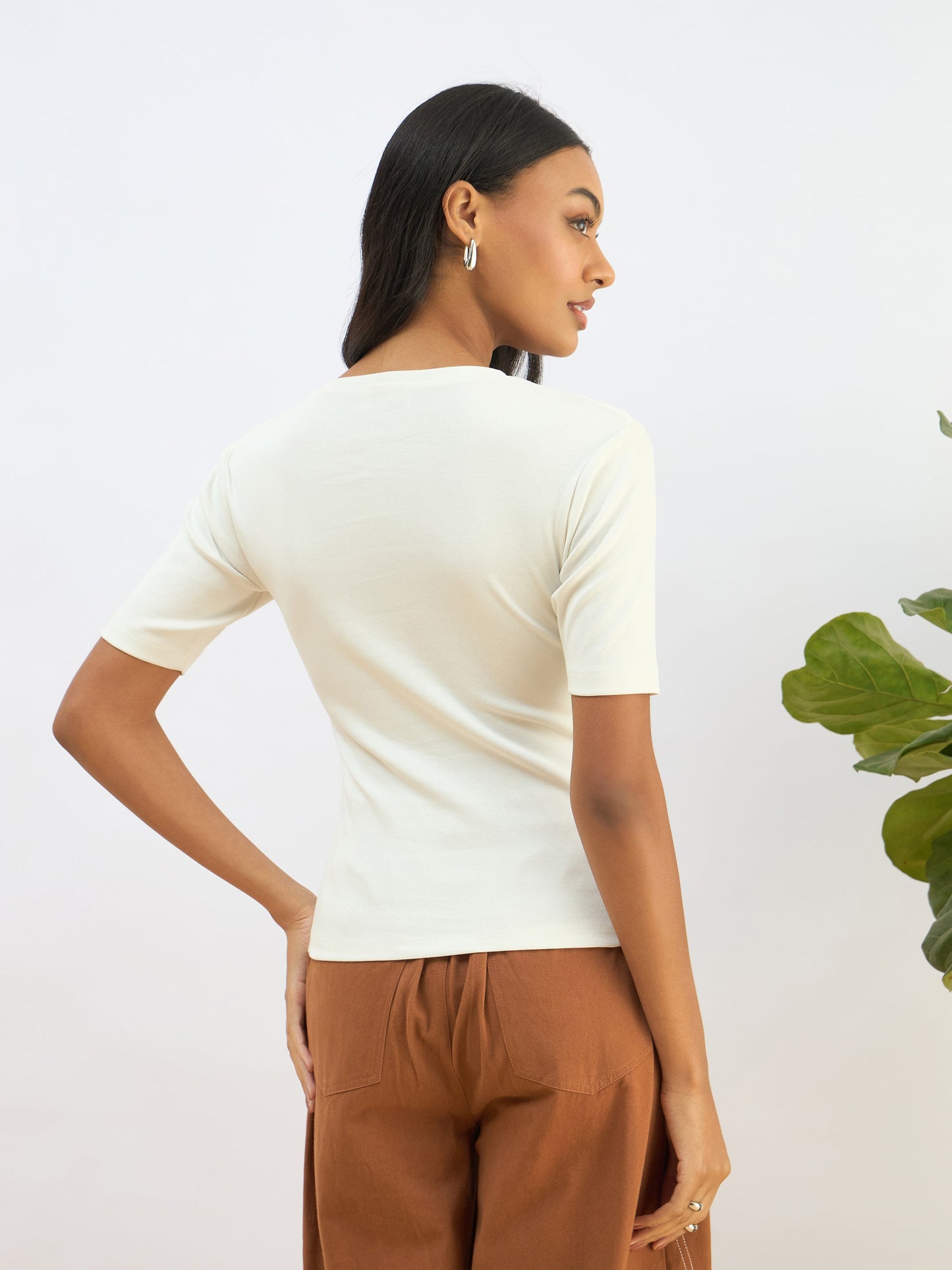 White Rib Short Sleeves Top
