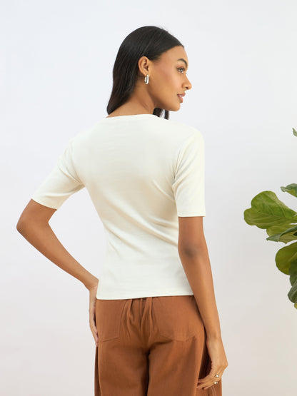 White Rib Short Sleeves Top