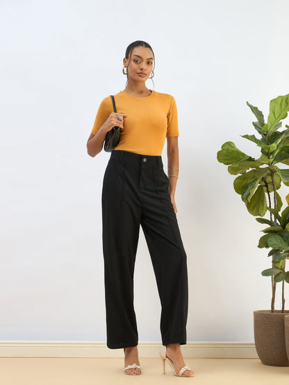 Women Mustard Rib Short Sleeves Top