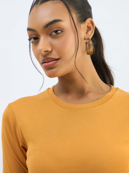 Women Mustard Rib Short Sleeves Top