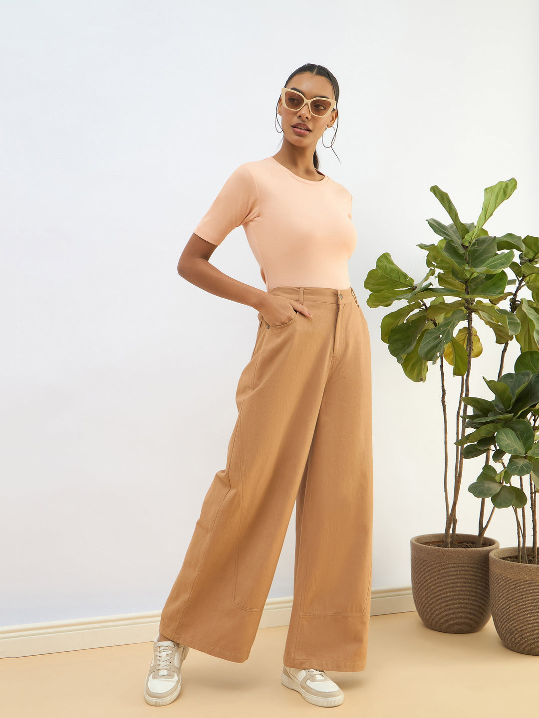 Women Peach Rib Short Sleeves Top