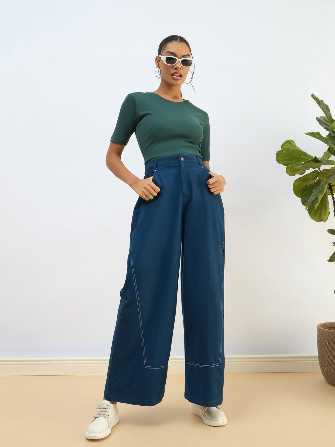 Women Green Rib Short Sleeves Top