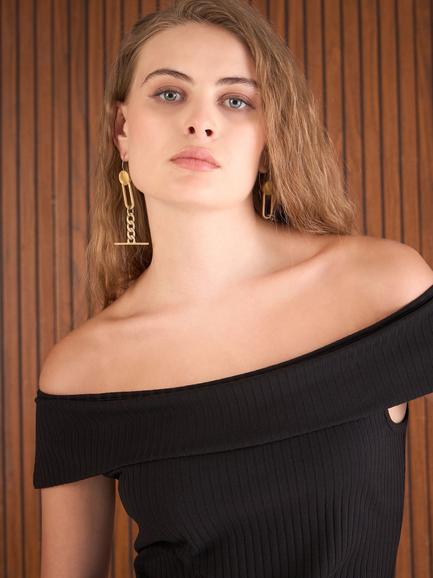 Women Black Rib Off-Shoulder Top