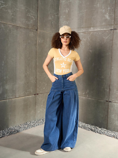 Women Beige & White NEW YORK Fitted  T-Shirt