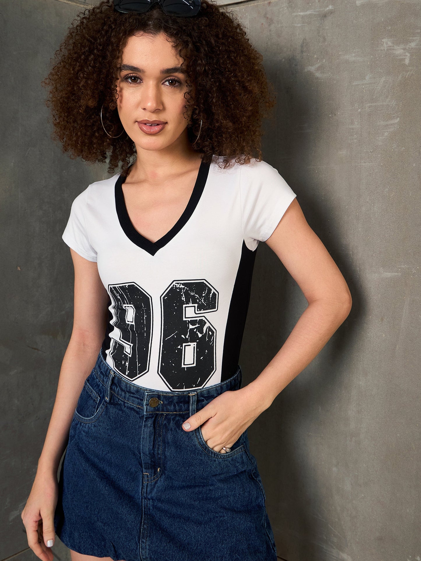 White & Black 96 Print Fitted T-Shirt