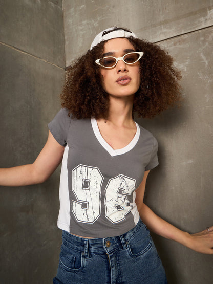 Grey & White 96 Print Fitted T-Shirt