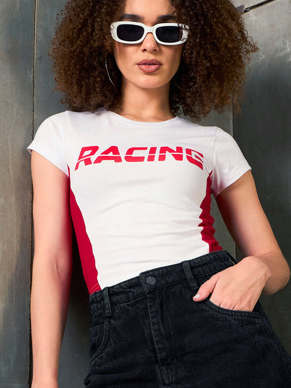 White & Red RACING Fitted T-Shirt