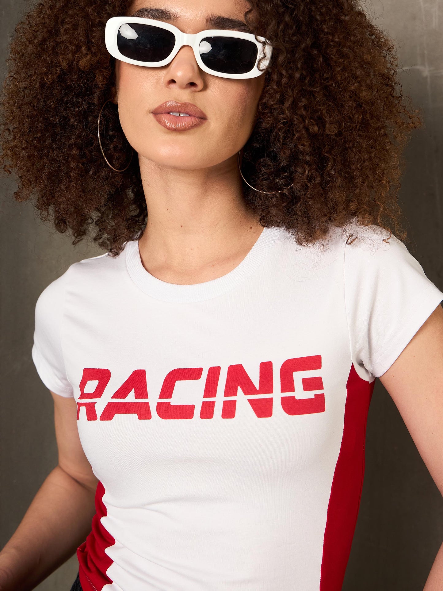 White & Red RACING Fitted T-Shirt