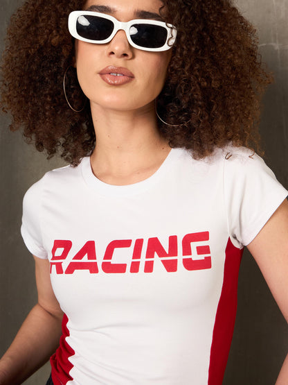 White & Red RACING Fitted T-Shirt