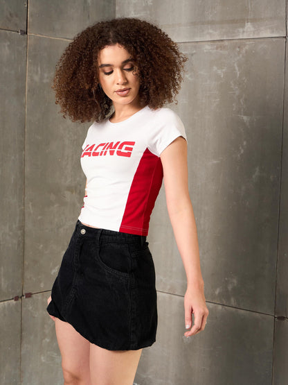 White & Red RACING Fitted T-Shirt