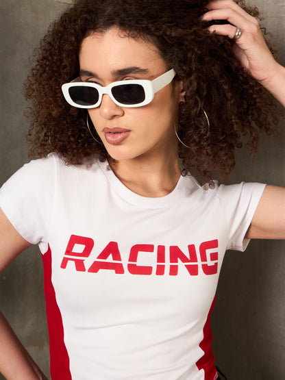 White & Red RACING Fitted T-Shirt