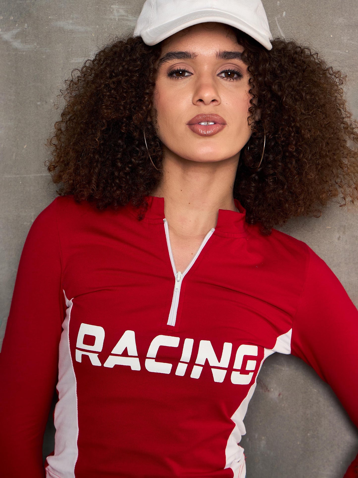 Red & White RACING High Neck Fitted T-Shirt