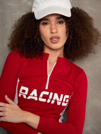 Red & White RACING High Neck Fitted T-Shirt