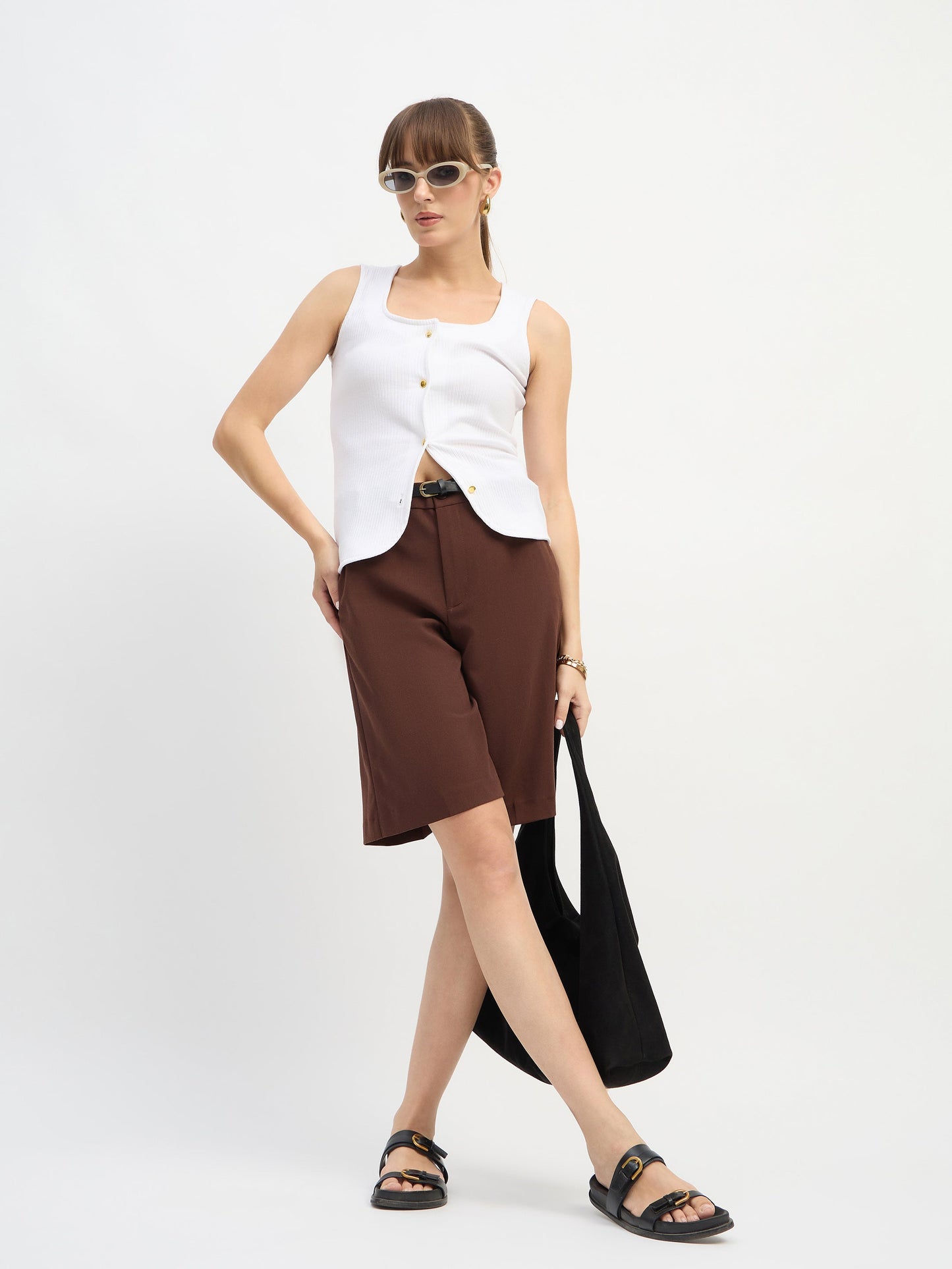 Women White Square-Neck Button Down Top