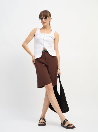 Women White Square-Neck Button Down Top