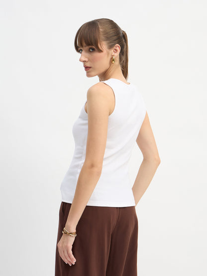 Women White Square-Neck Button Down Top