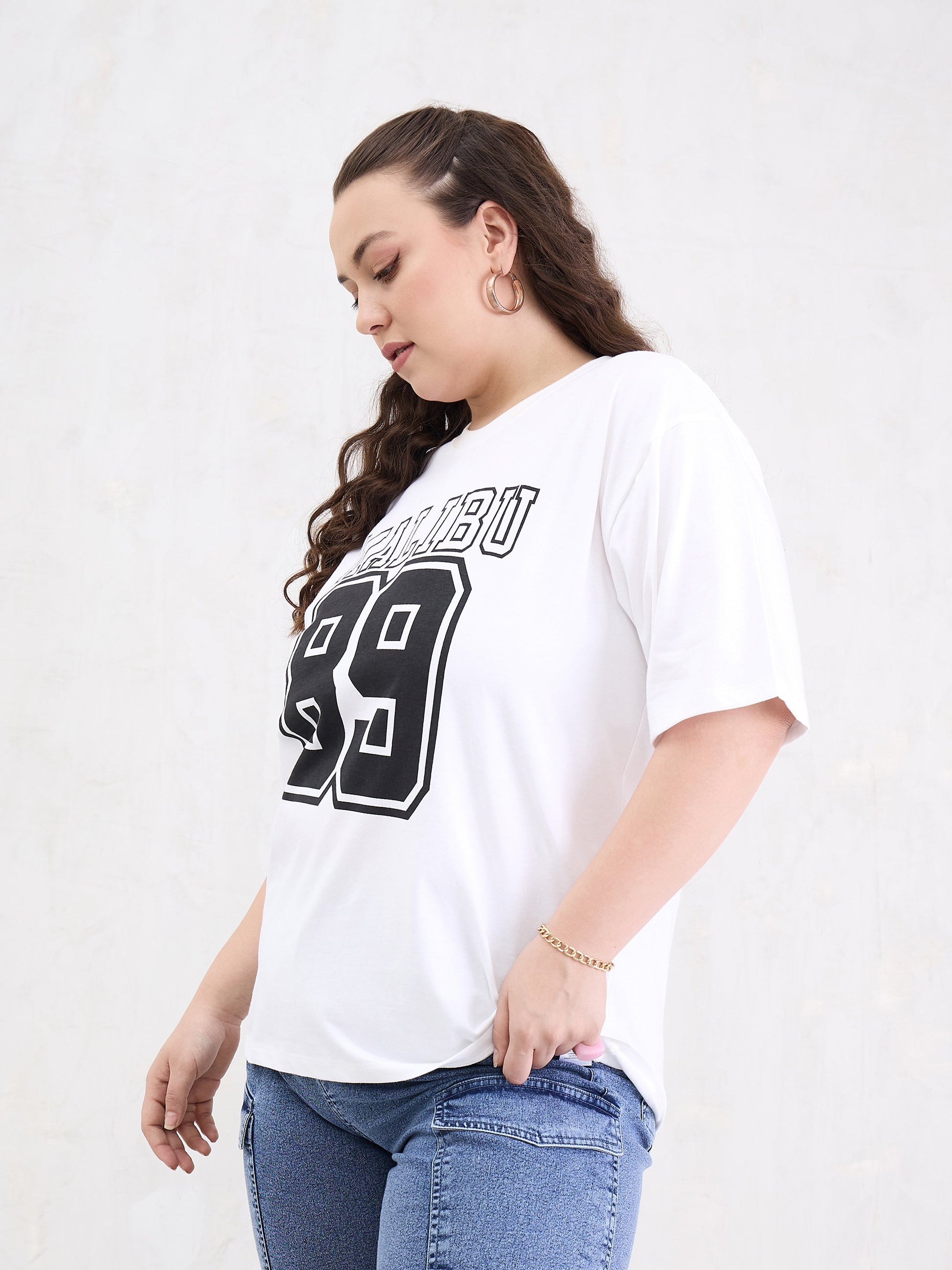 White Graphic MILEBU 89 Print T-Shirt-SASSAFRAS Curve