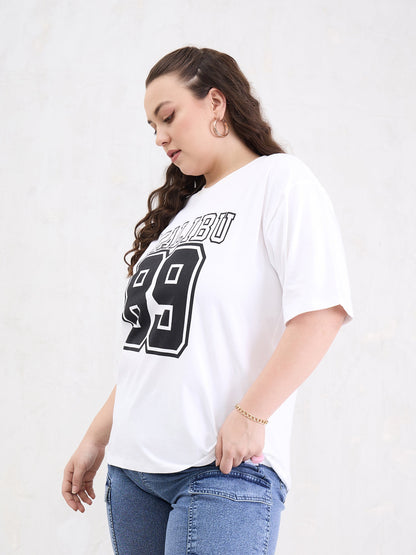 White Graphic MILEBU 89 Print T-Shirt-SASSAFRAS Curve