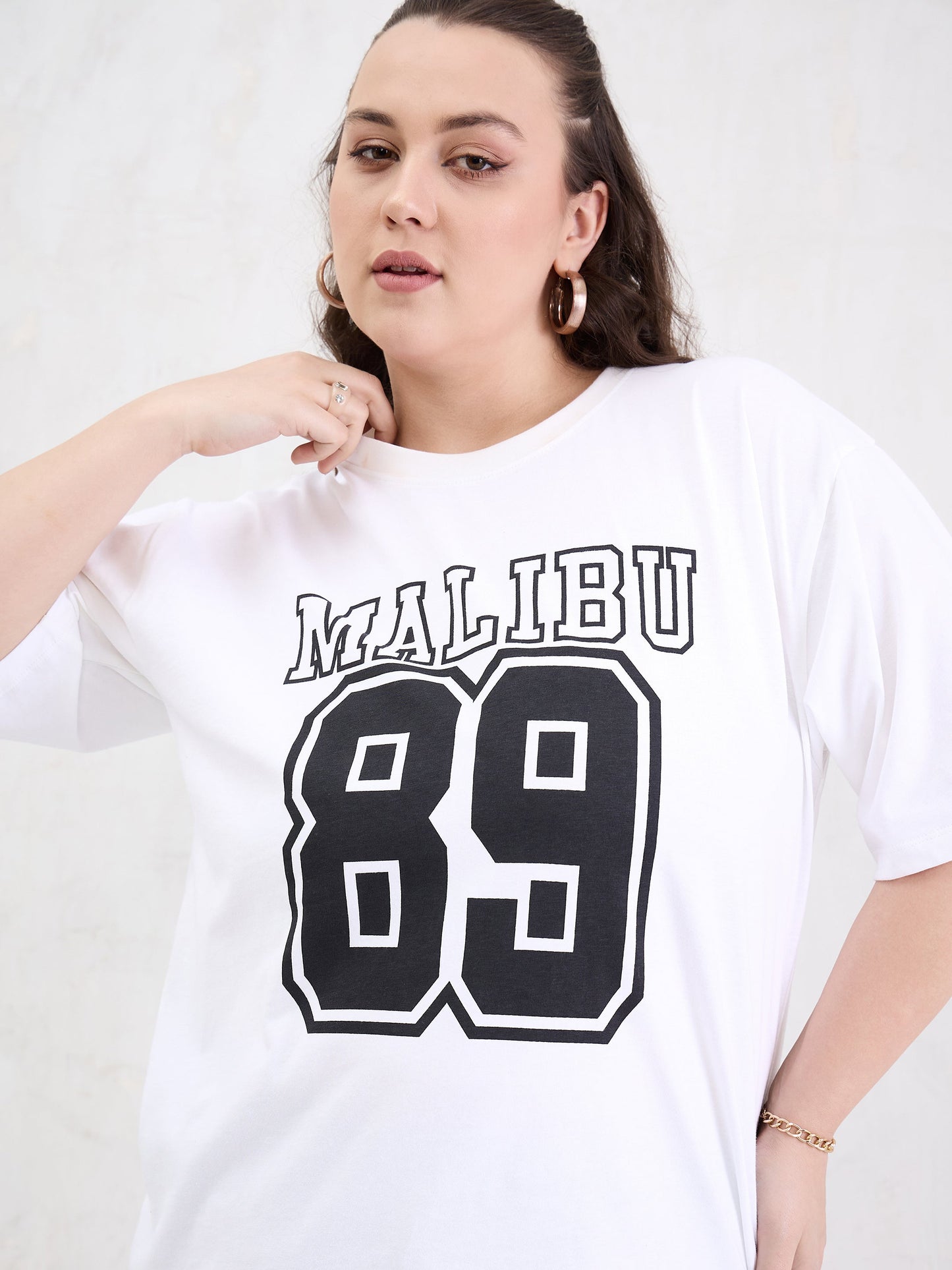 White Graphic MILEBU 89 Print T-Shirt-SASSAFRAS Curve