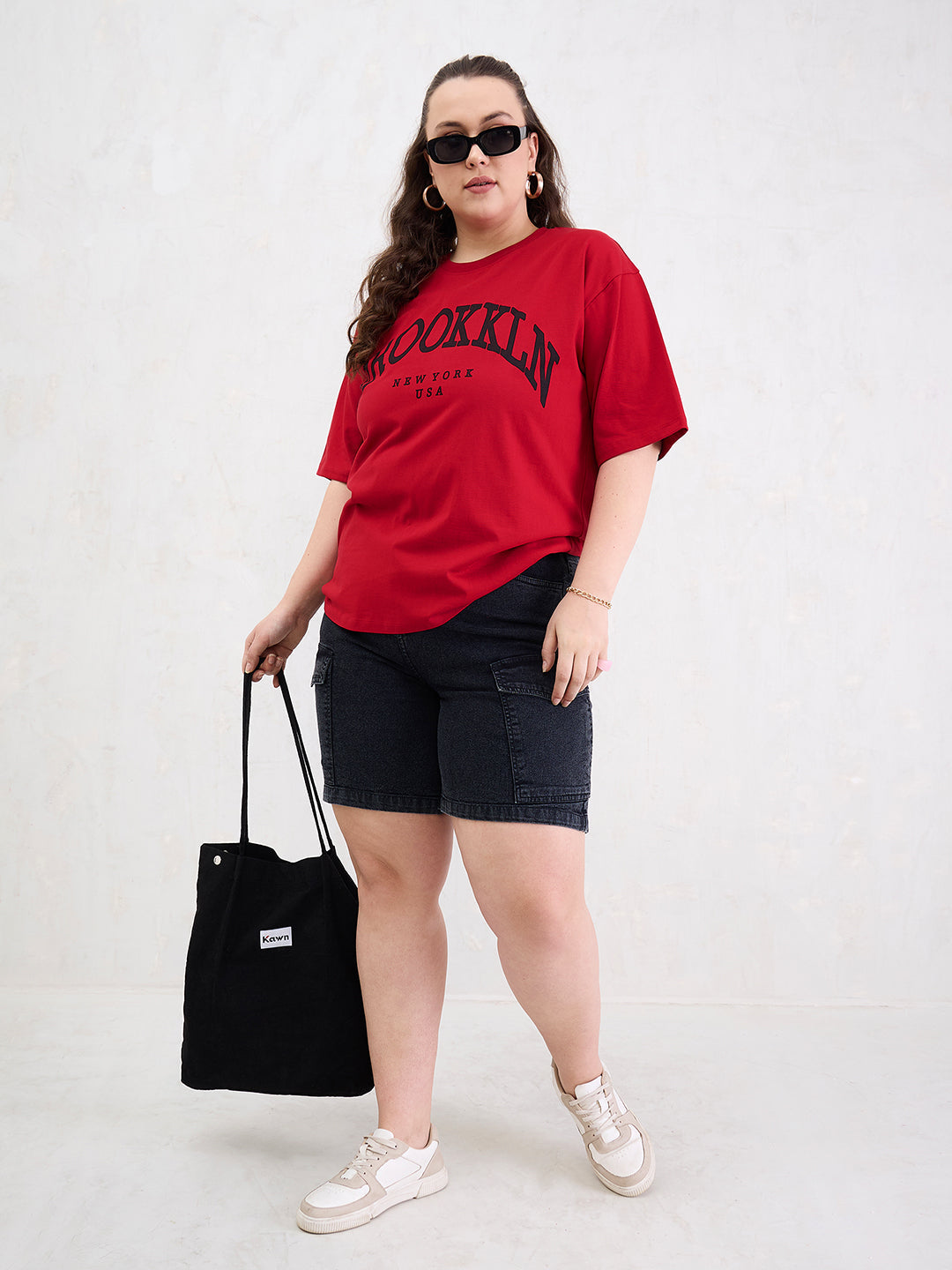 Red Graphic BROOKLYN Print T-Shirt-SASSAFRAS Curve