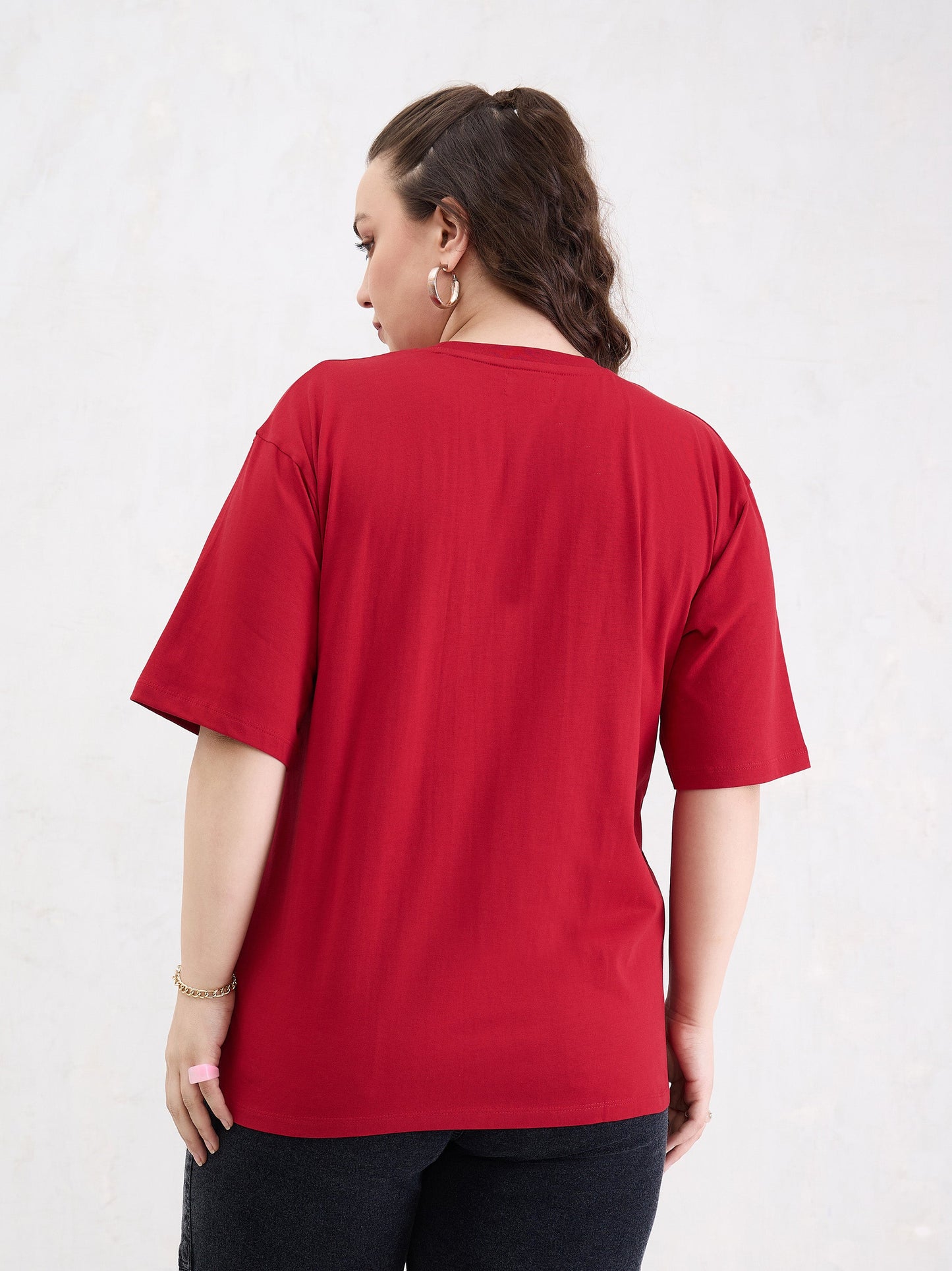 Red Graphic BROOKLYN Print T-Shirt-SASSAFRAS Curve