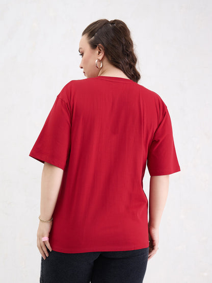 Red Graphic BROOKLYN Print T-Shirt-SASSAFRAS Curve
