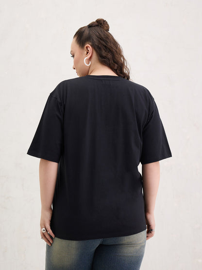 Black Graphic LOS ANGELES 23 Print T-Shirt-SASSAFRAS Curve