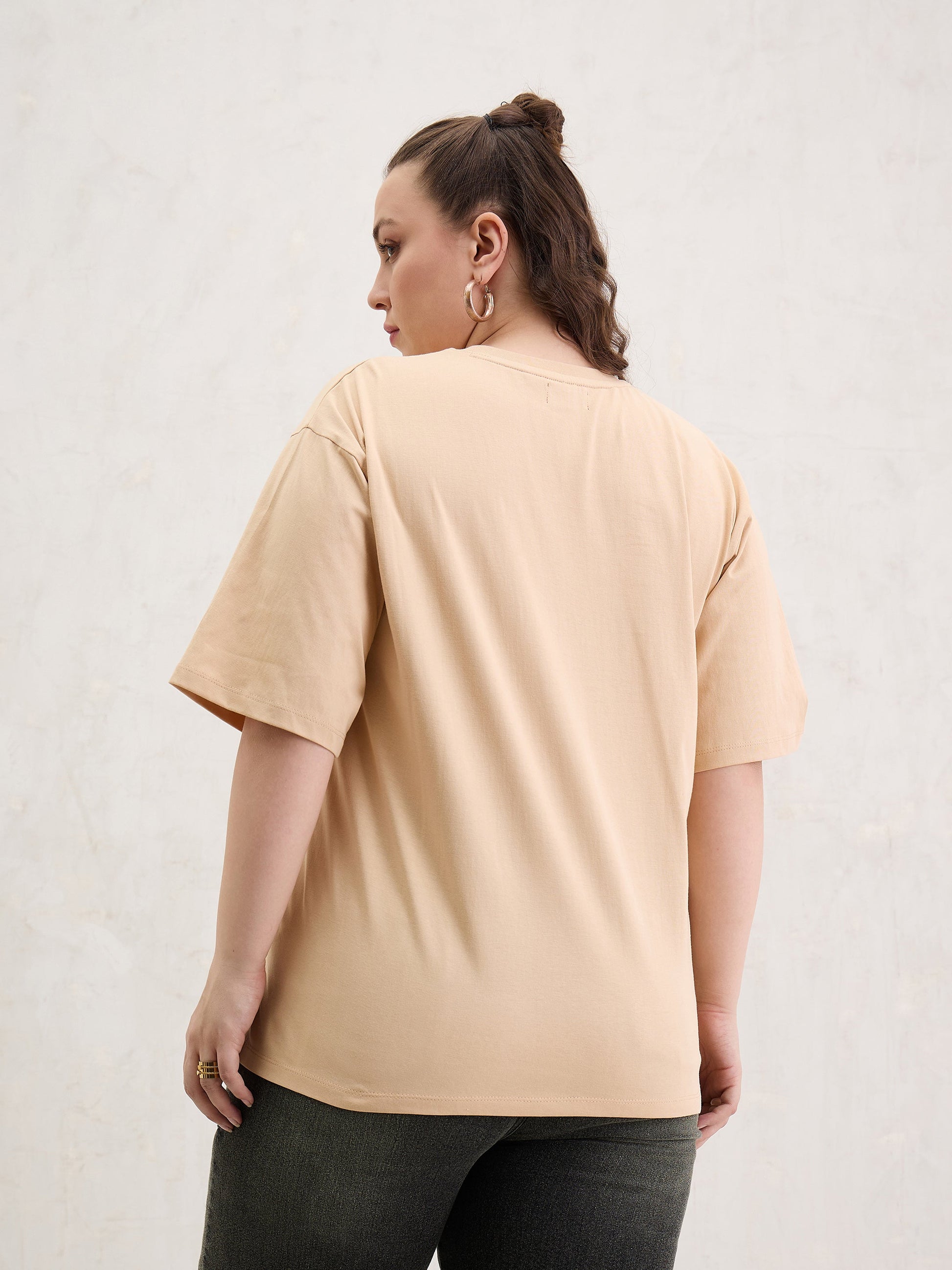 Beige Graphic I AM STARDUST Print T-Shirt-SASSAFRAS Curve