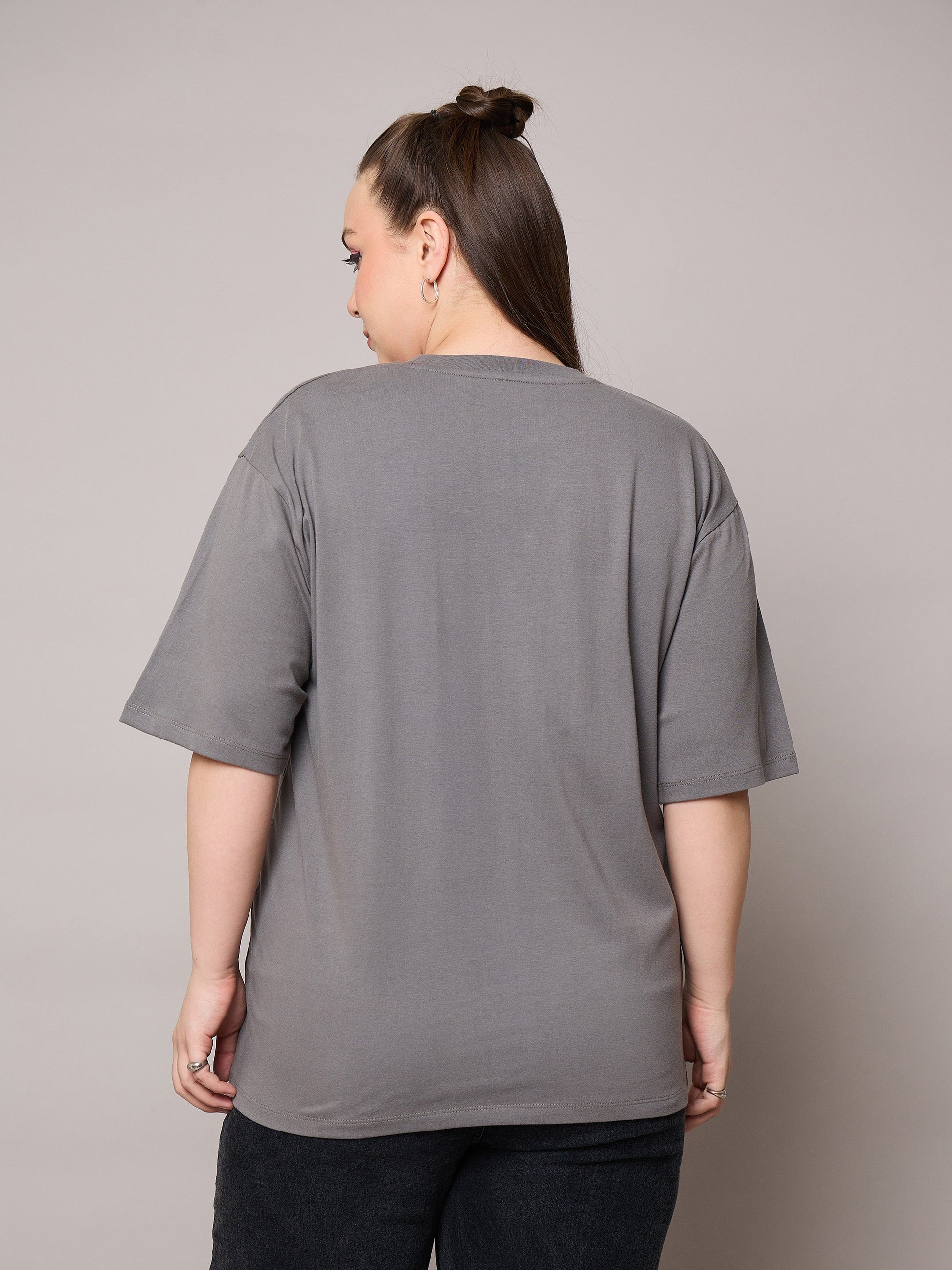 Grey Graphic LOS ANGELES 23 Print T-Shirt-SASSAFRAS Curve