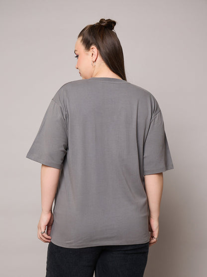 Grey Graphic LOS ANGELES 23 Print T-Shirt-SASSAFRAS Curve