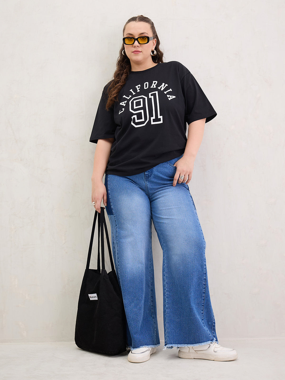 Black Graphic CALIFORNIA Print T-Shirt-SASSAFRAS Curve