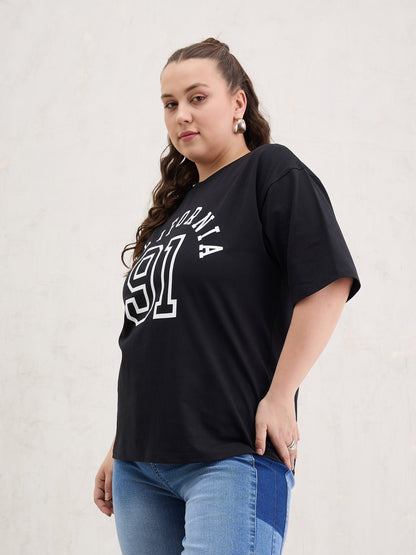 Black Graphic CALIFORNIA Print T-Shirt-SASSAFRAS Curve