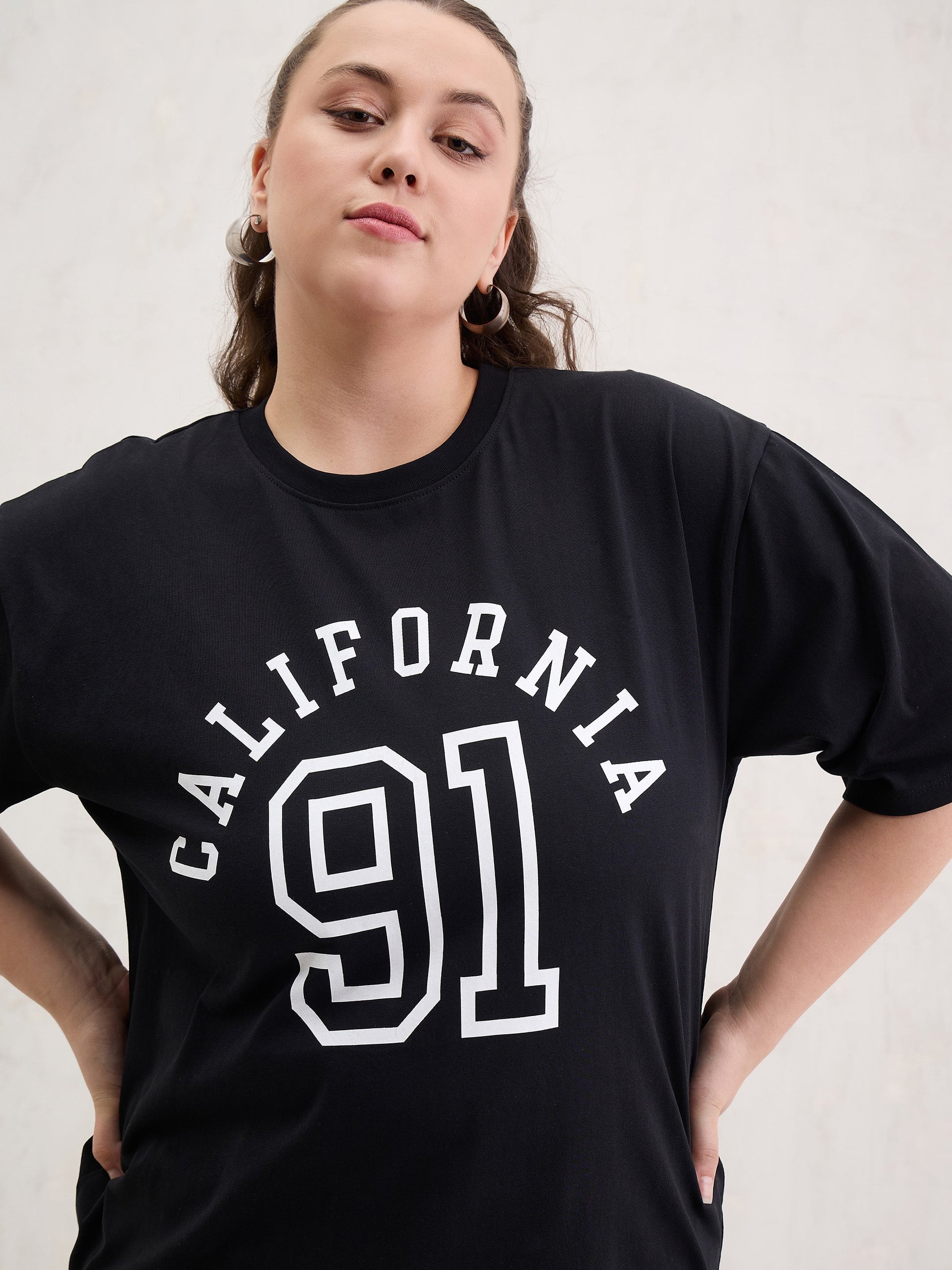 Black Graphic CALIFORNIA Print T-Shirt-SASSAFRAS Curve