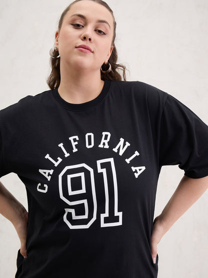 Black Graphic CALIFORNIA Print T-Shirt-SASSAFRAS Curve