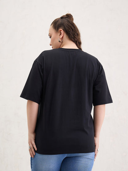 Black Graphic CALIFORNIA Print T-Shirt-SASSAFRAS Curve