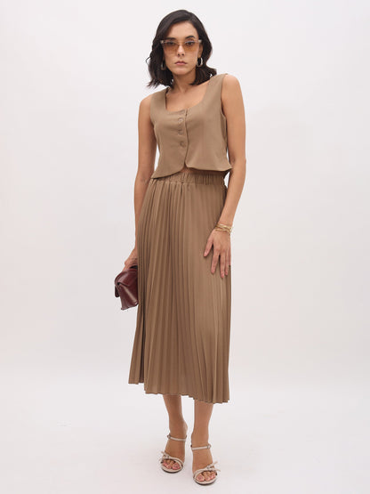 Dark Beige Sleeveless Front Button Waistcoat