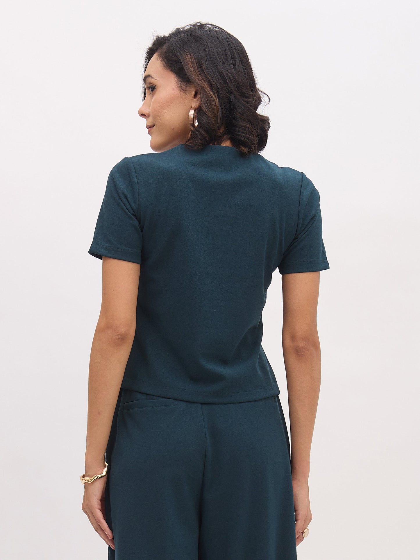 Emerald Square Neck Half Sleeves Button Top