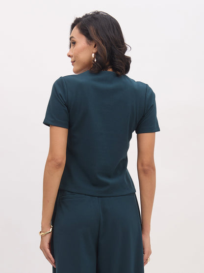 Emerald Square Neck Half Sleeves Button Top