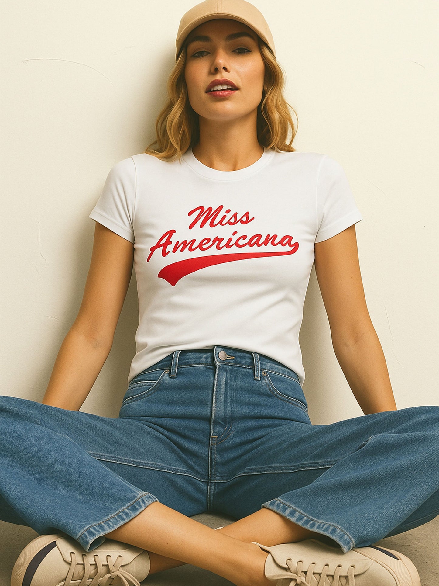 Women White AMERICANA Print Lycra T-Shirt