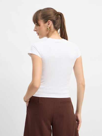 Women White AMERICANA Print Lycra T-Shirt