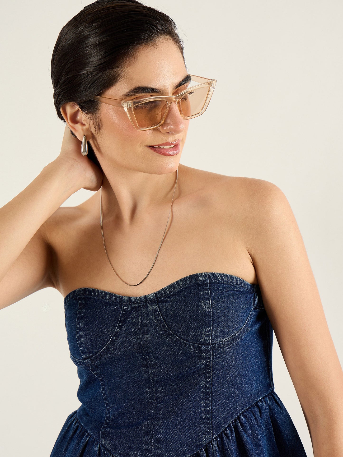 Blue Denim Off Shoulder Peplum Top