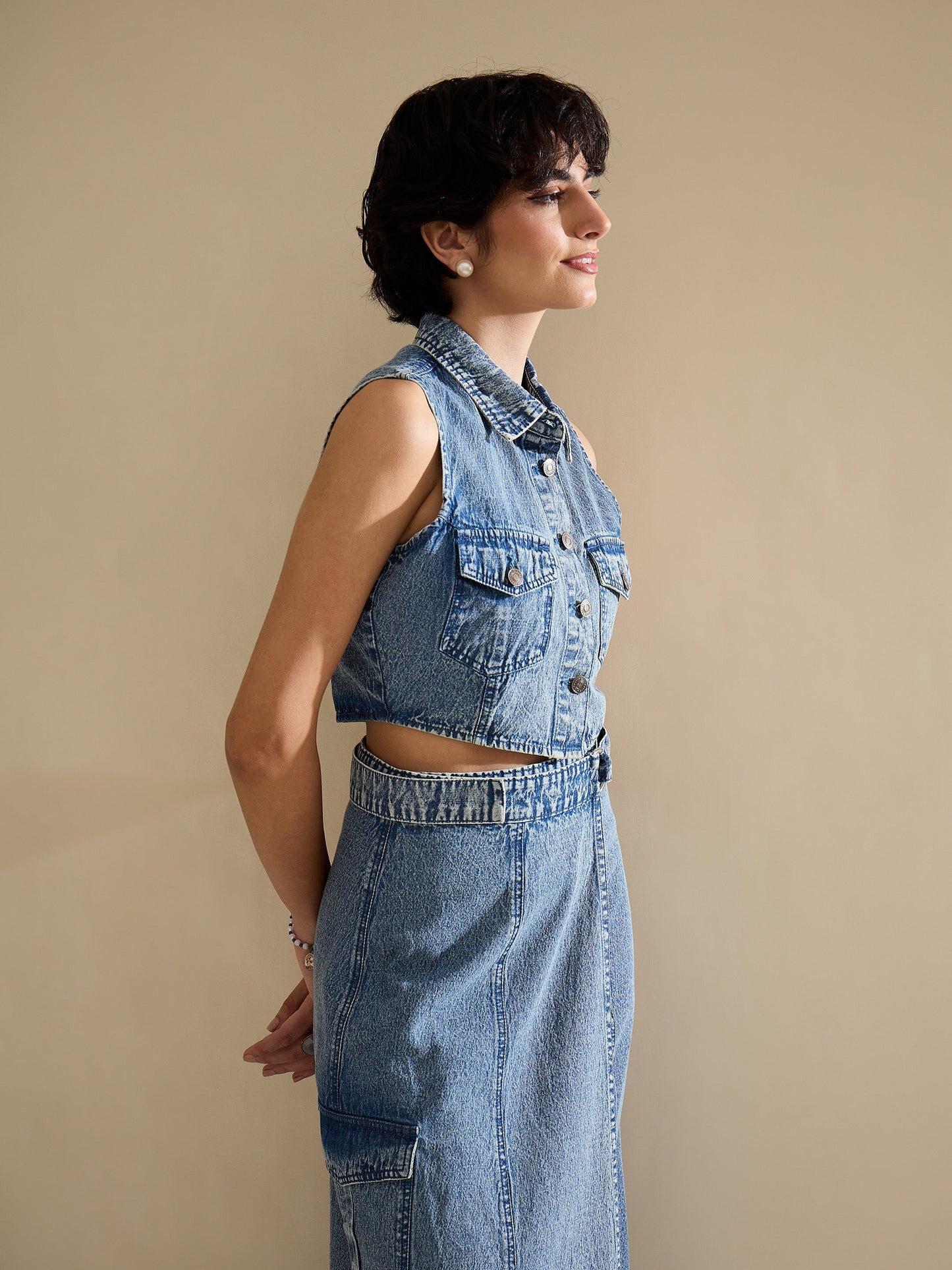 Blue Blast Denim Button Down Vest Top