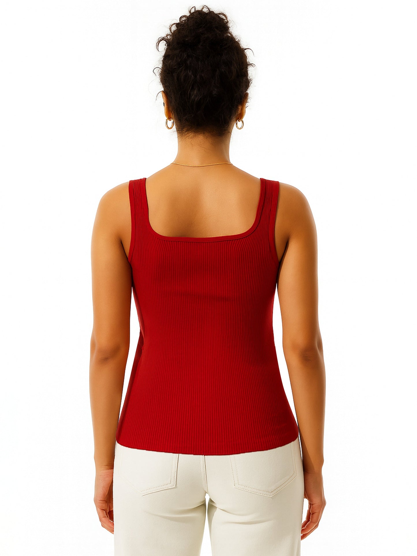 Women Red Rib Sleeveless Top