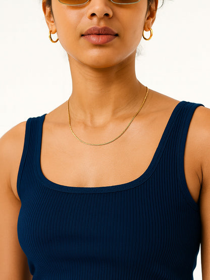 Women Navy Rib Sleeveless Top