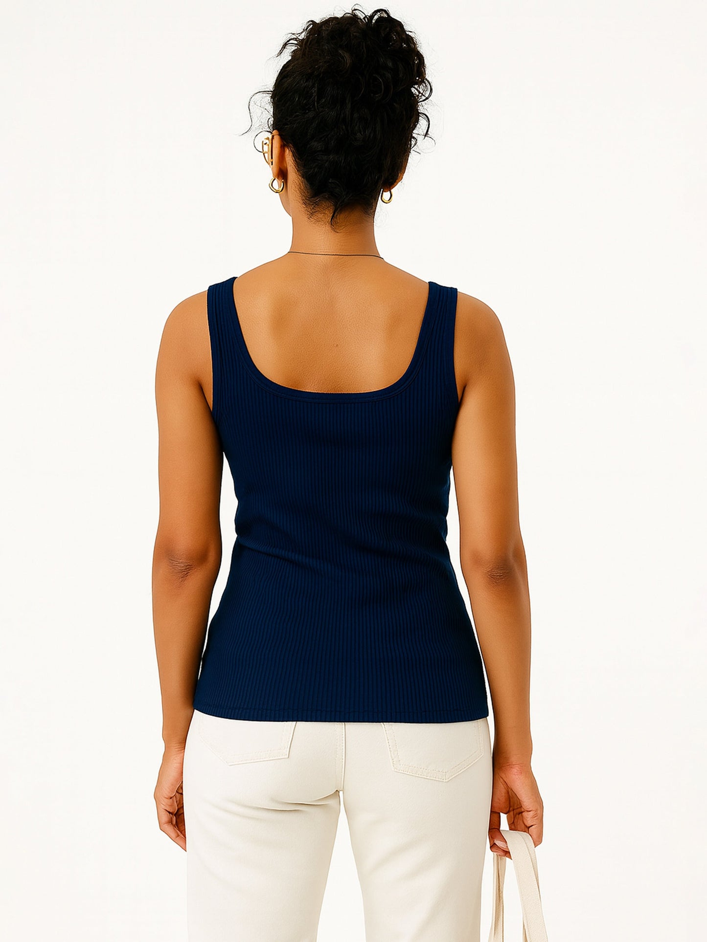 Women Navy Rib Sleeveless Top
