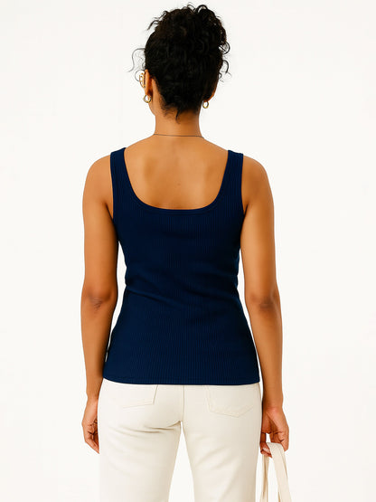 Women Navy Rib Sleeveless Top