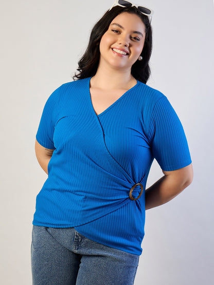 Royal Blue Rib Side Buckle Detail Top