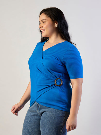 Royal Blue Rib Side Buckle Detail Top