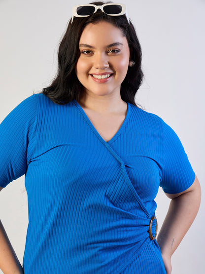 Royal Blue Rib Side Buckle Detail Top